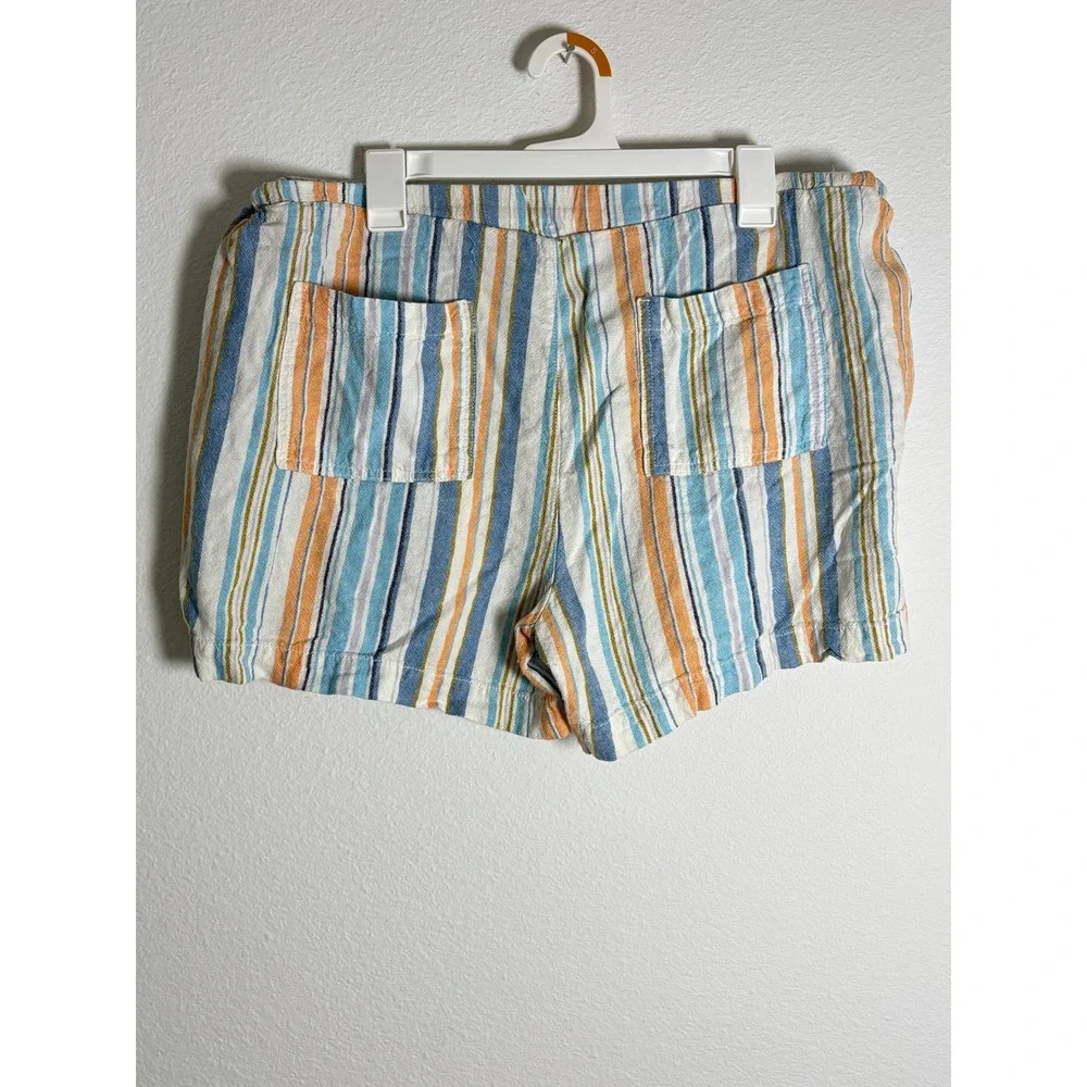 Briggs Womens‎ XL Striped Linen Blend Drawstring Shorts Blue Orange White Casual